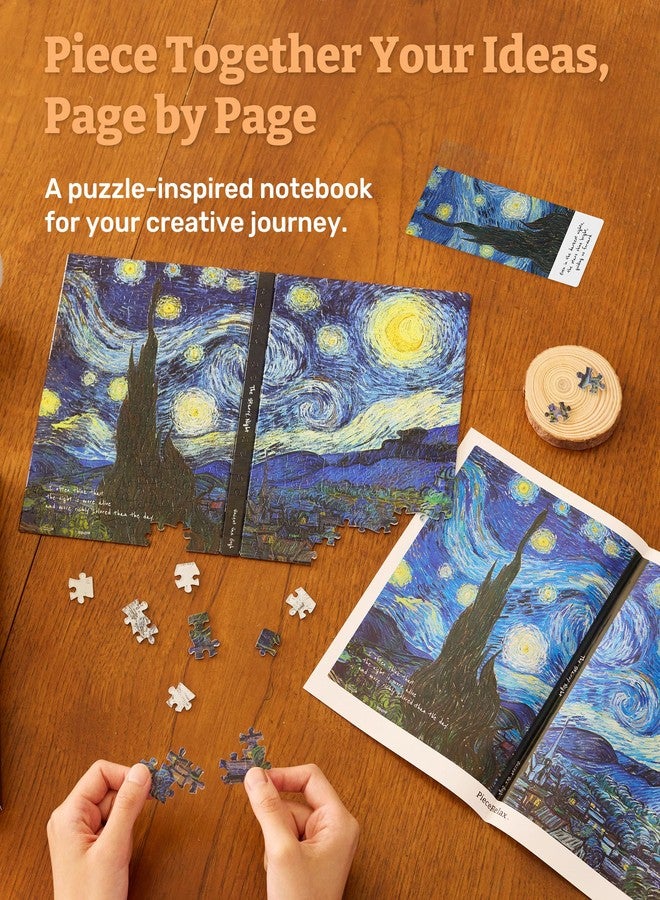 PieceRelax A5 Puzzle Journal for Adults, 300 Piece Plastic Jigsaw Book Cover (Includes Notebook) - Van Gogh - The Starry Night, Unique Gift [YA1063] - Image 2